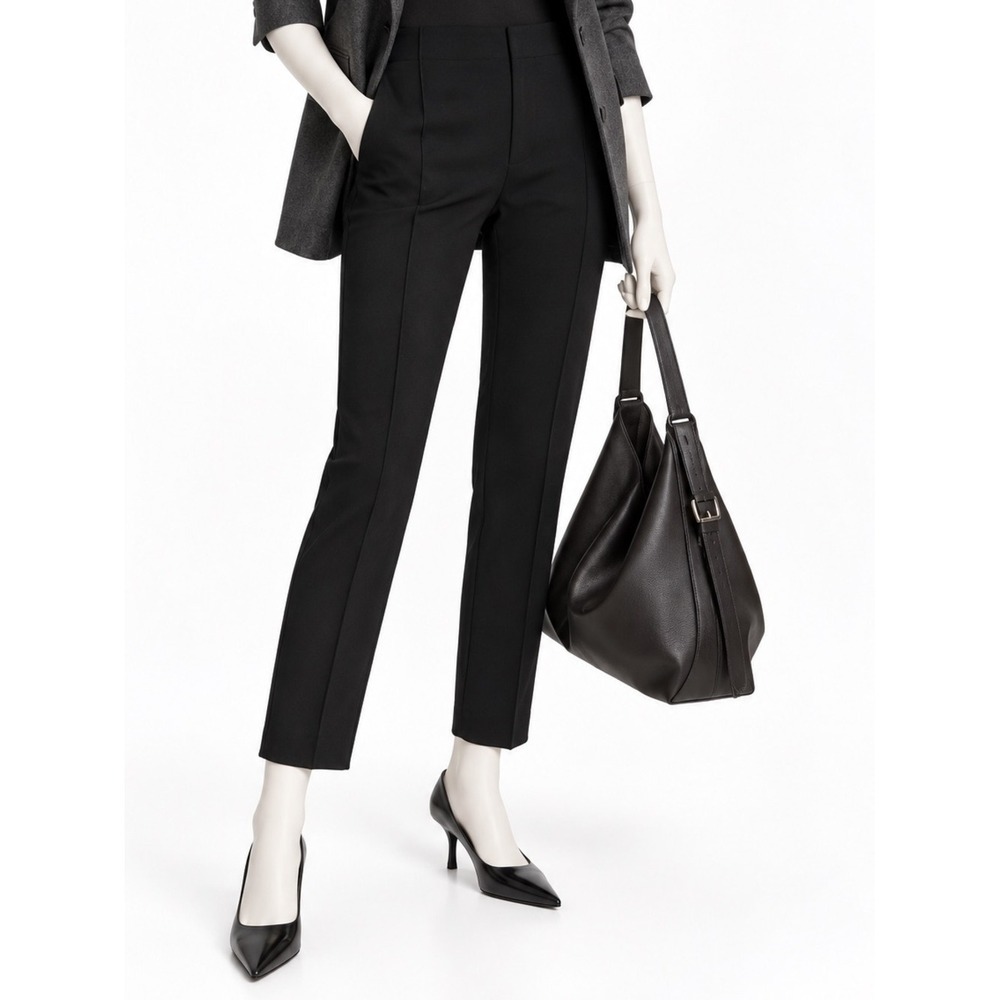 THE ROW Cosso Pintuck Slim Straight Black Pants | Minimalist Luxury | Women's 0